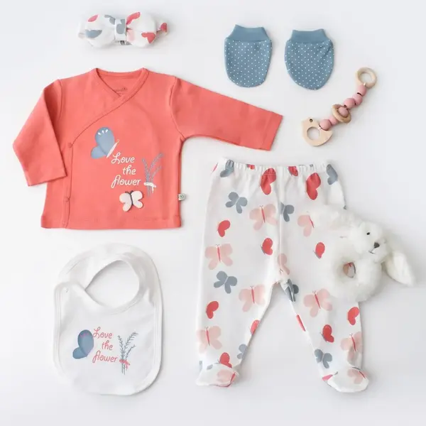 Bibaby Organik Hastane Çıkışı 5li Wild Flowers Coral