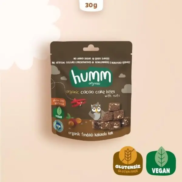 Humm Organik Glutensiz Vegan Kakaolu ve Fındıklı Kek 30 gr