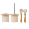 Oioi Pipetli Bardak+ Çatal Kaşık Seti Bubble Beige