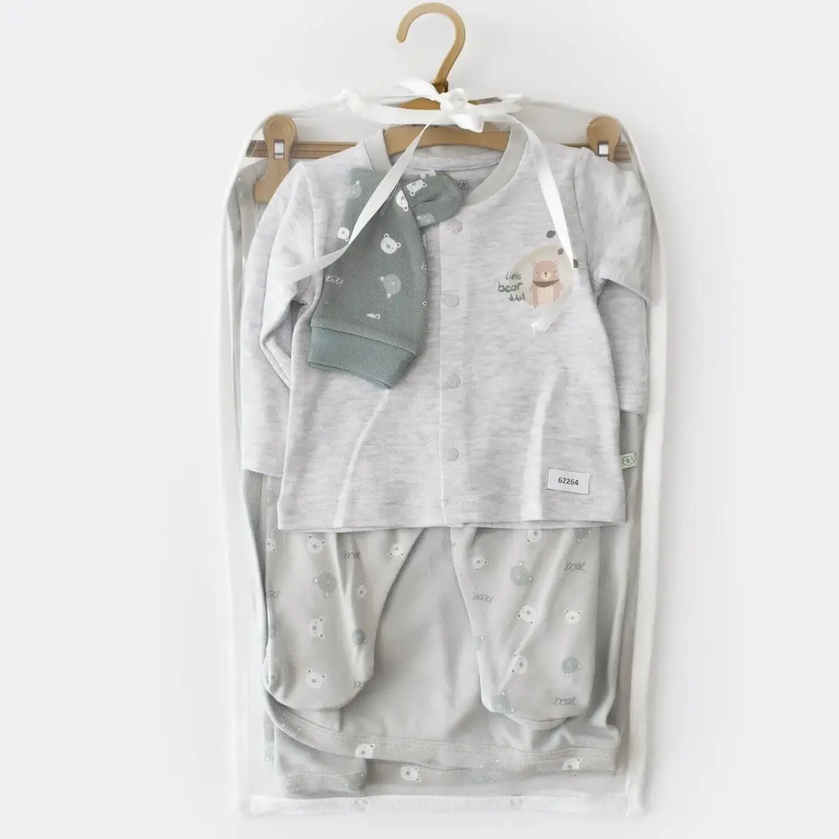 Bibaby Organik Zıbın Takımı Battaniyeli Tüllü Hug Me Bear Kar Melanj