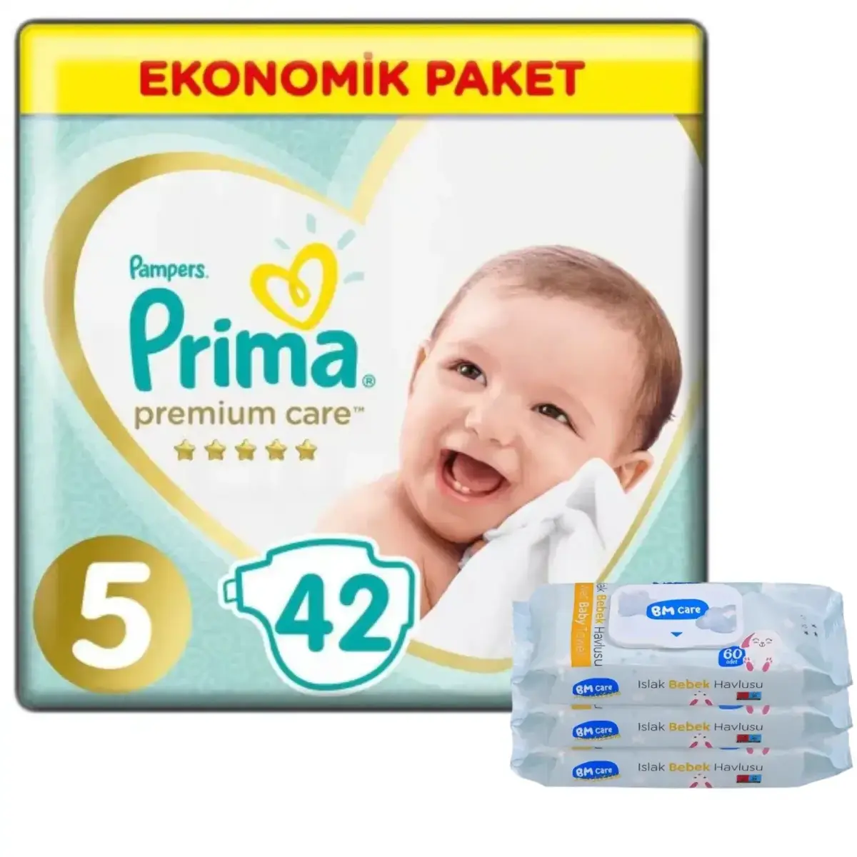 Prima Premium Care Bebek Bezi 5 Beden Juniour 18+ Kg 42Li Ekonomik Bm Care Sensitive Islak Mendilli 