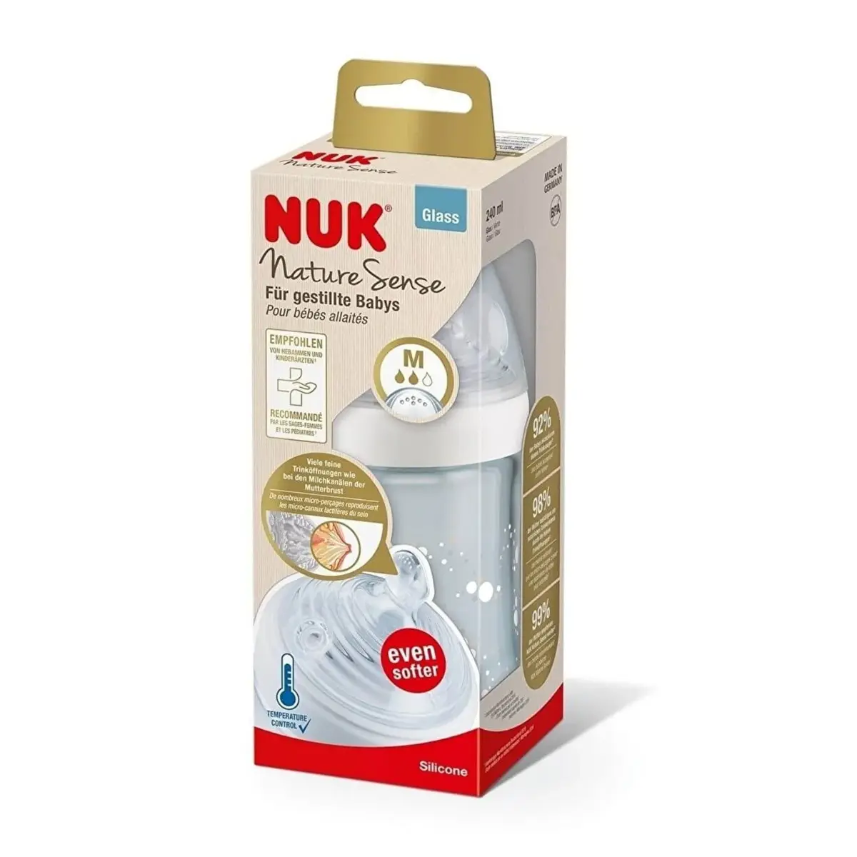 Nuk Nature Sense Isı Göstergeli Cam Biberon 240 ml Beyaz