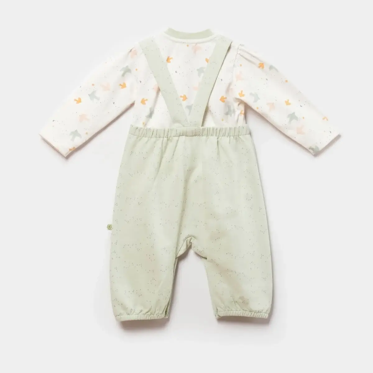 Bibaby Organik Salopet Tulum Tiny Birds Ekru - Yeşil