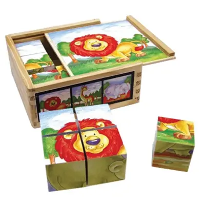 Tahta Puzzle Ahşap Safari Hayvanları Küp Puzzle