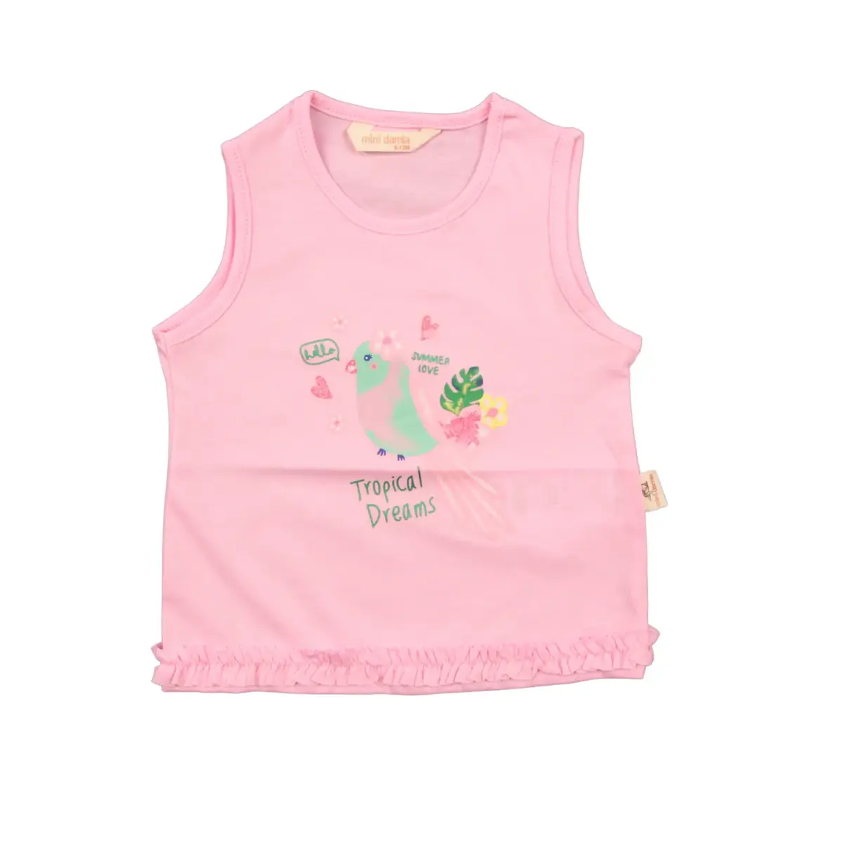 Mini Damla T-Shirt Kolsuz Tropikal Pembe