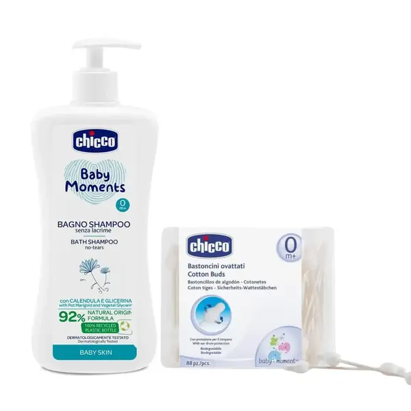Chicco Baby Moments Bebek Şampuan + Kulak Tmizleme Çubuğu 90Lı (Avantaj Paketi)