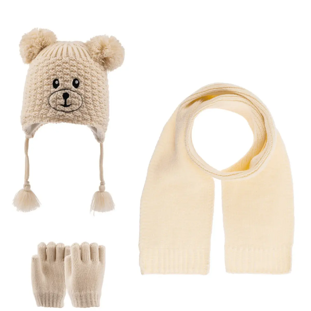 Kitti Atkı Bere Eldiven Takım Krem