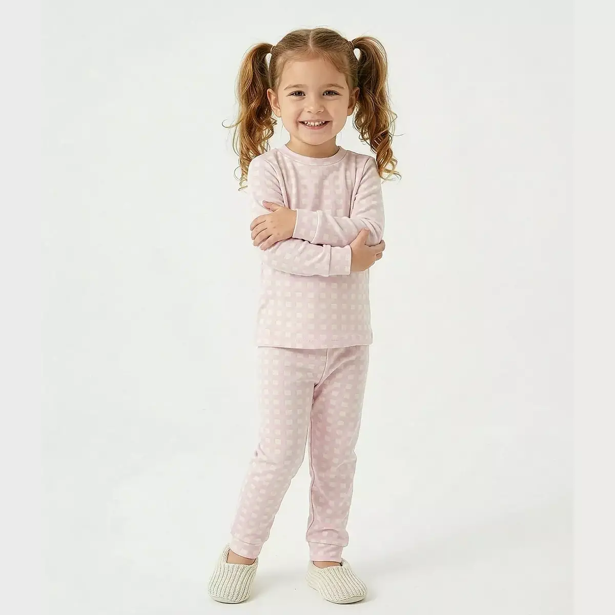 Ella Bonna Pijama Takımı Pembe Ekose