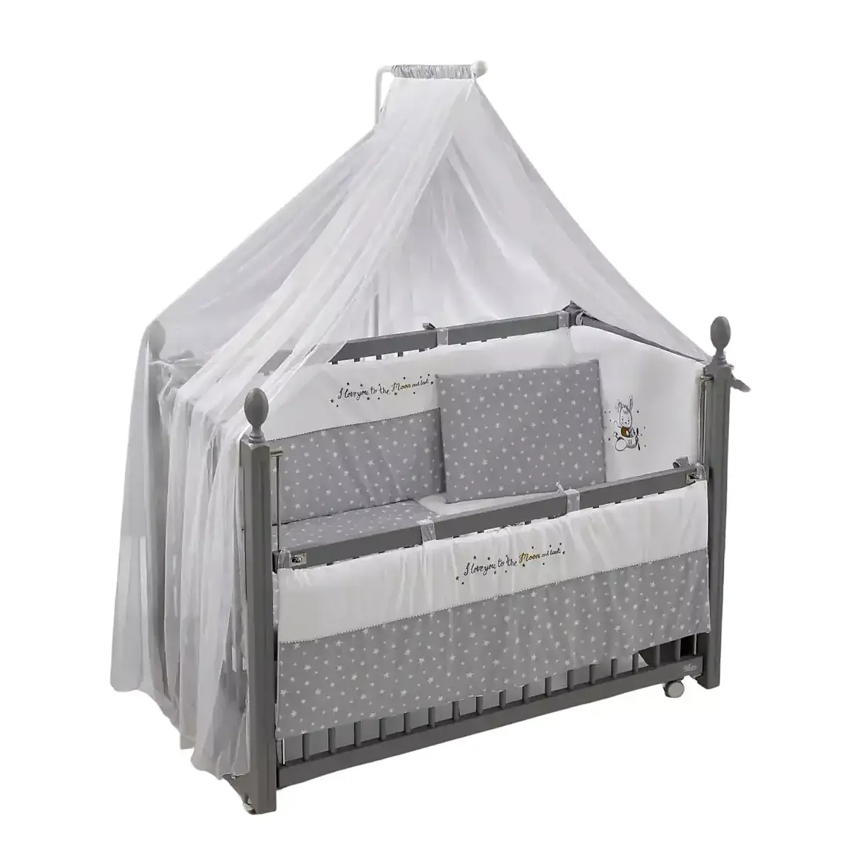 Meltem Kids Kral Beşik 60x120 cm Gri - Moon Gri