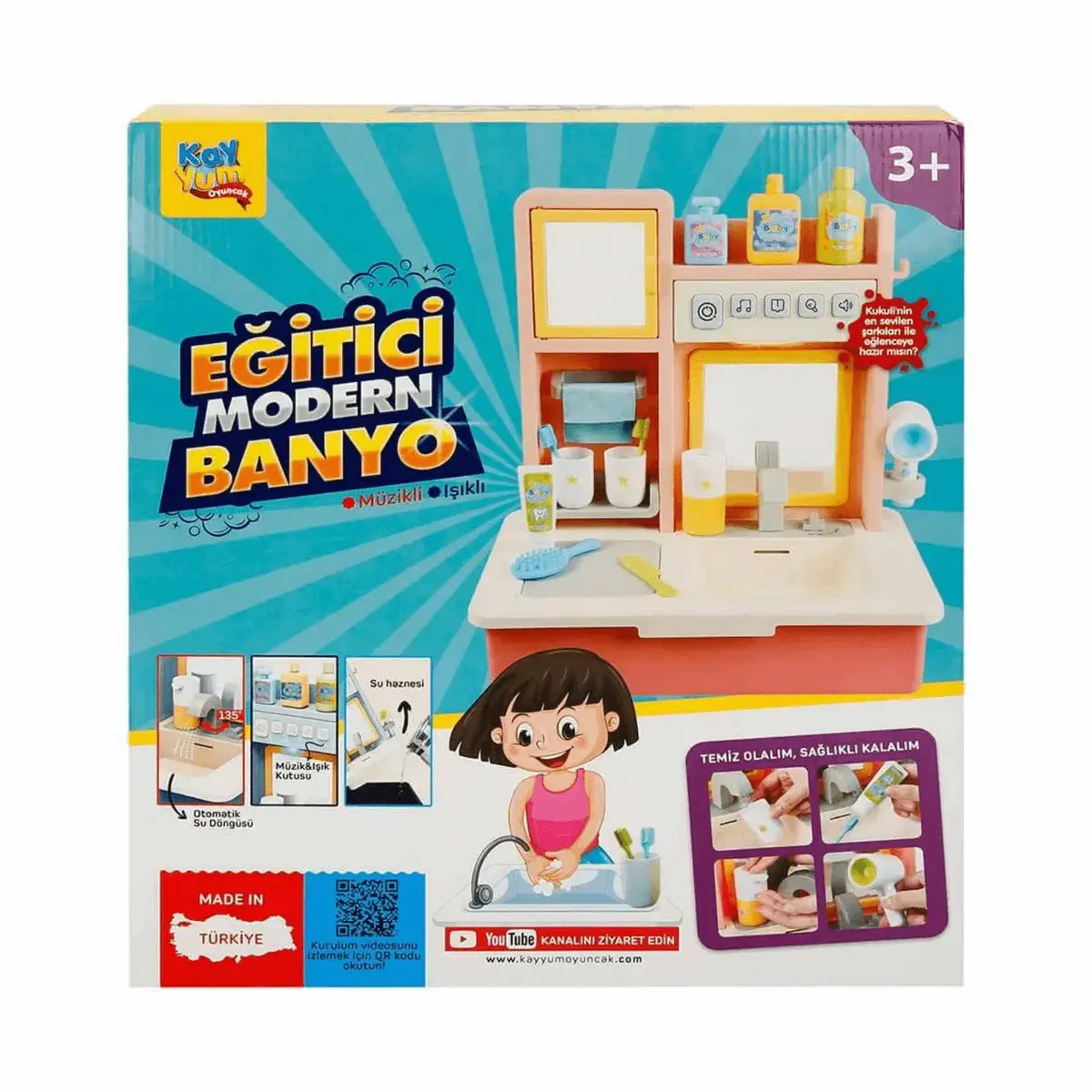 Eğitici Modern Banyo Lavabo Sesli Ve Müzikli Pembe