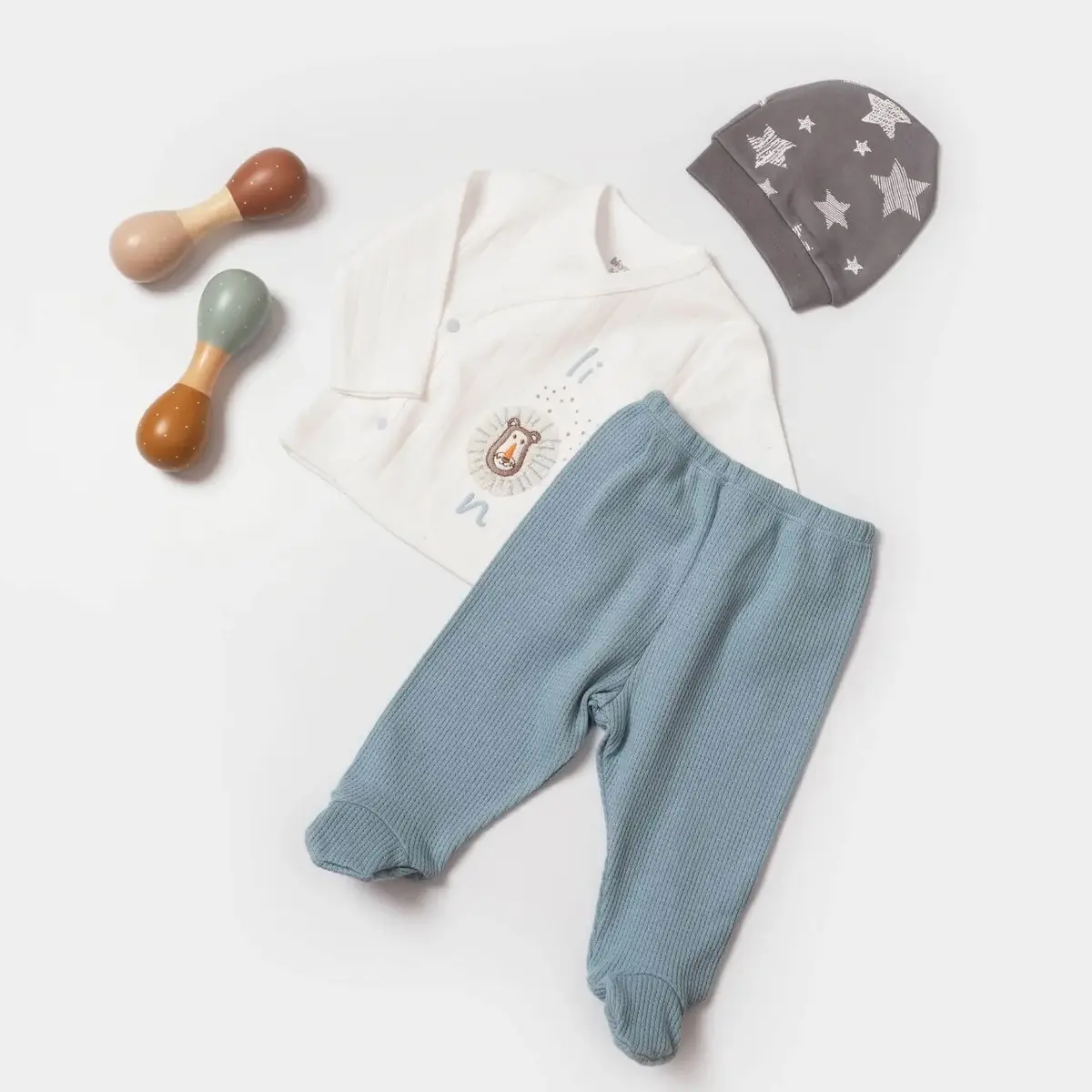 Bibaby Organik Zıbın Takımı 3Lü Brave Lion Ekru - Turkuaz