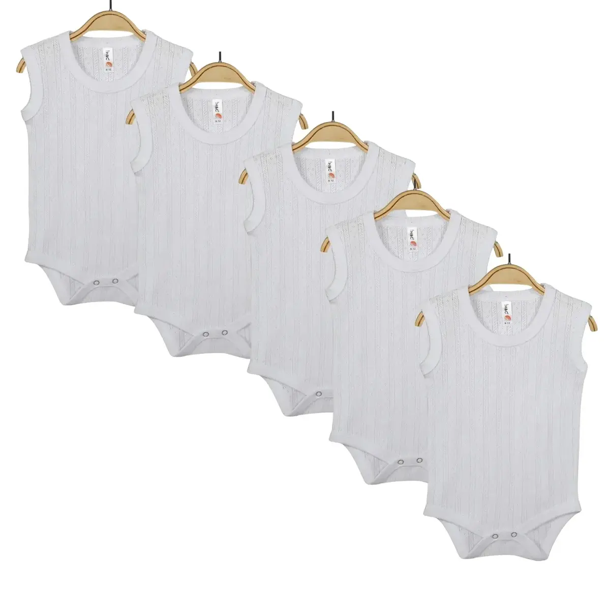 Hvc Bebek Atlet Body Jakarlı Pamuklu Çizgili Çıtçıtlı Zıbın Beyaz 5'li Set Unisex