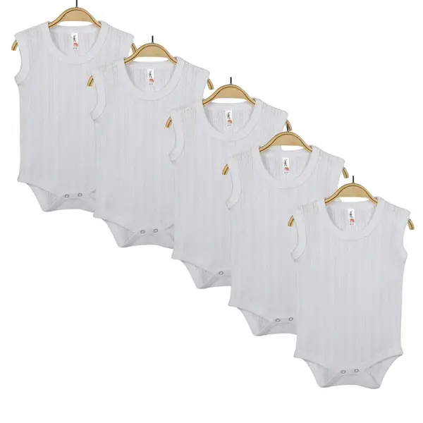 Hvc Bebek Atlet Body Jakarlı Pamuklu Çizgili Çıtçıtlı Zıbın Beyaz 5'li Set Unisex