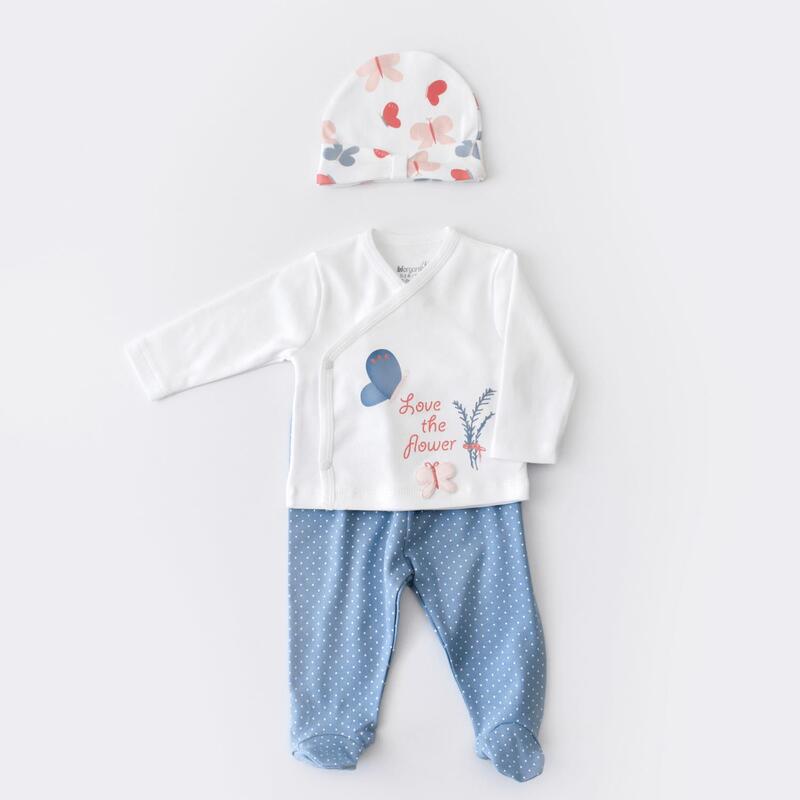 Bibaby Organik Zıbın Takımı 3lü Wild Flowers Spring Blue