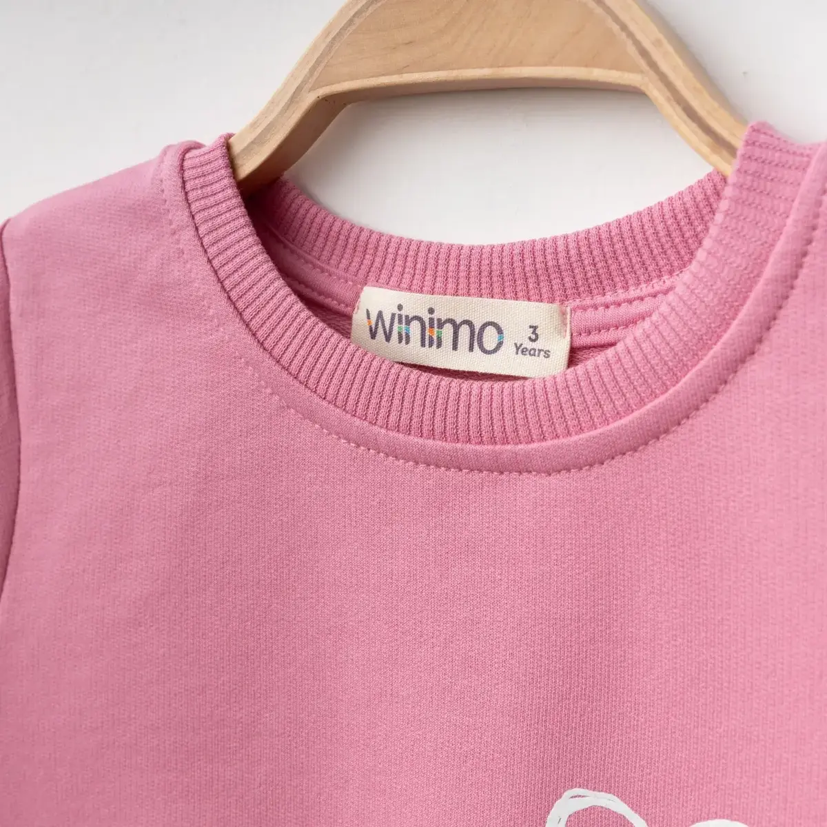 Winimo Sweatshirt Kalpli Kedi Baskılı Pembe