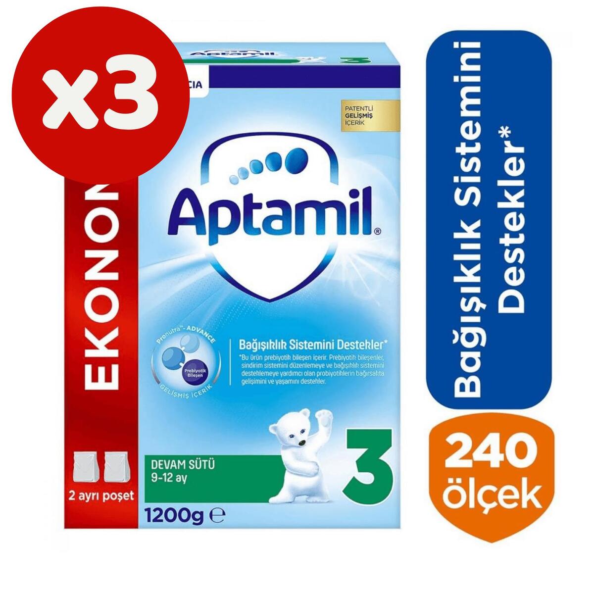 Aptamil 3 Devam Sütü 1200 Gr x3