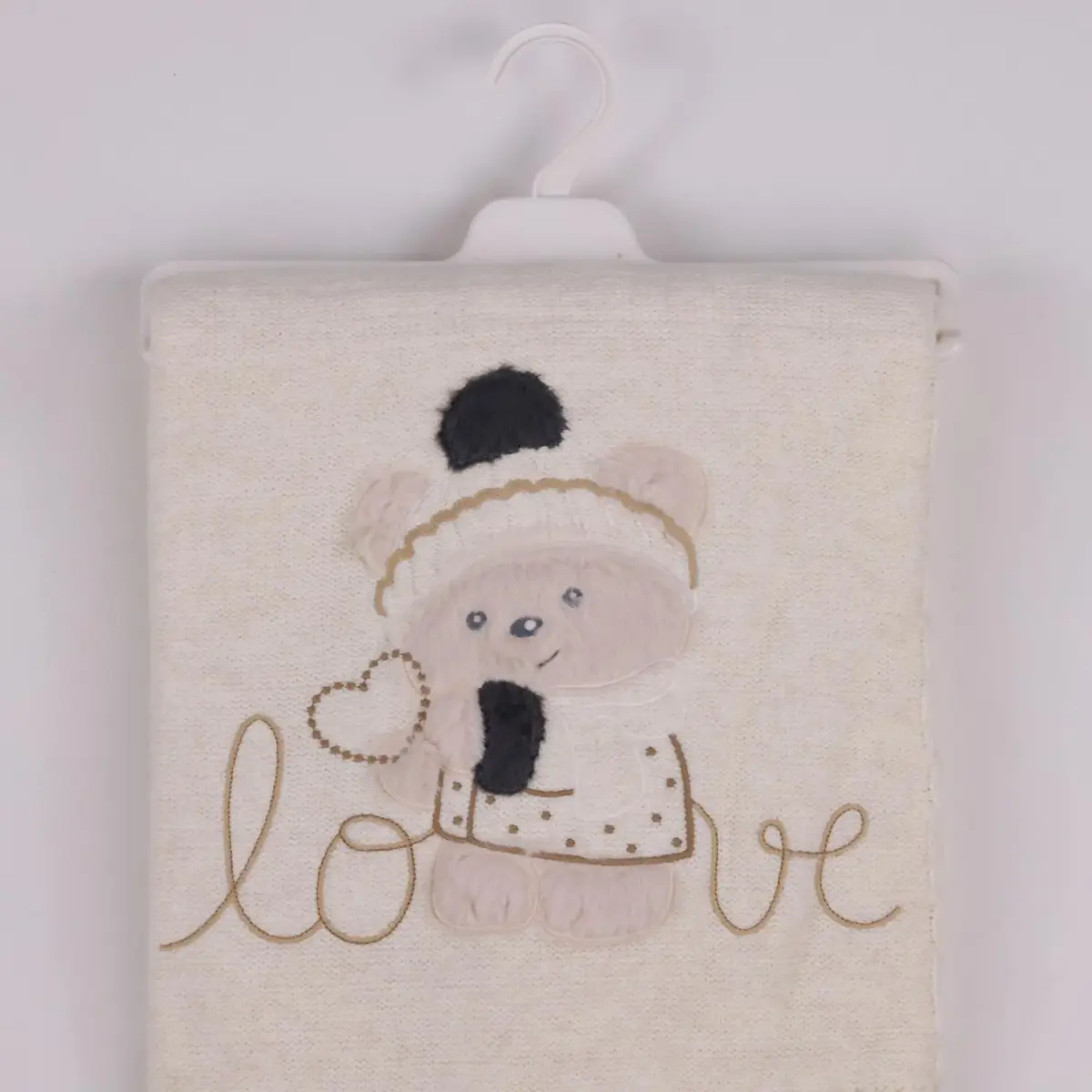 Mini Damla Battaniye Triko Love Nakışlı 80x100cm Ekru