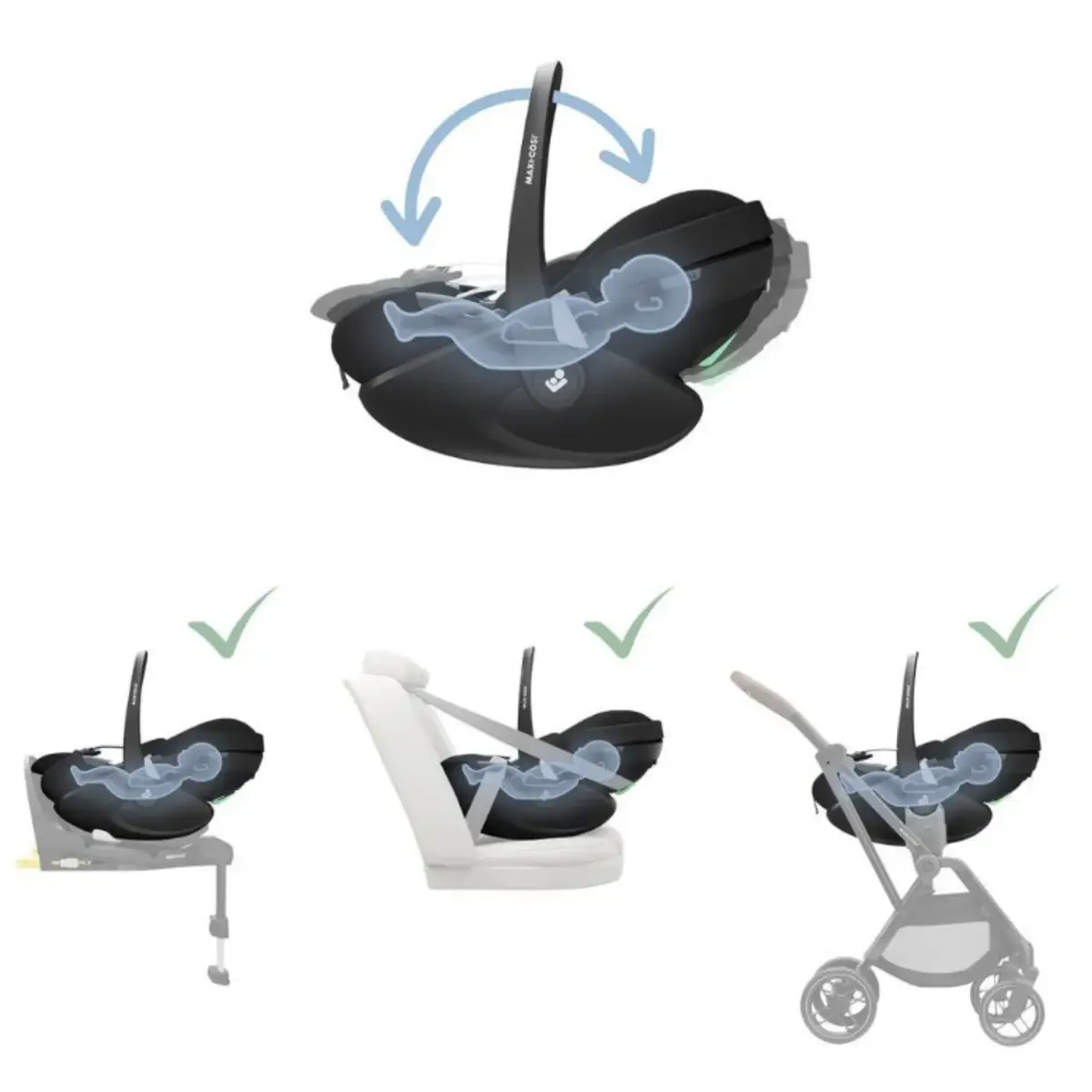 Maxi Cosi Pebble SlideTech Tam Yatabilen Oto Koltuğu 0-13 Kg Essential Black