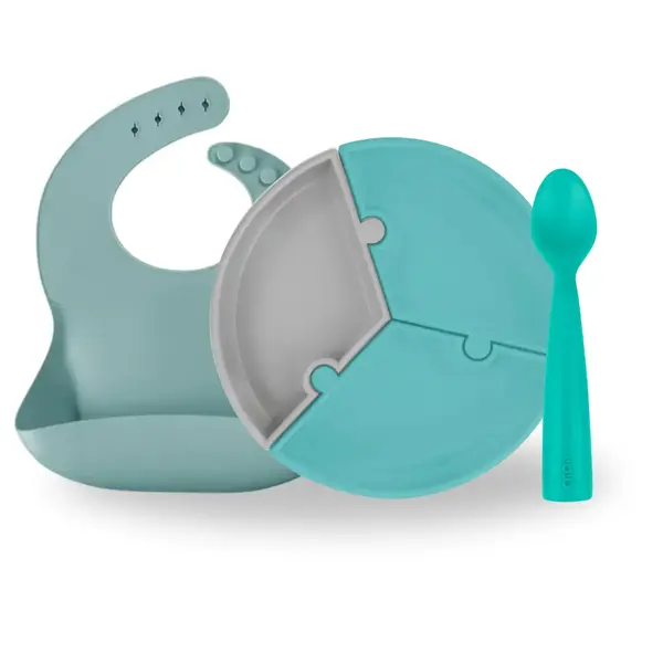 Oioi Yemek Seti Tabak Kaşık Önlük Aqua Green 