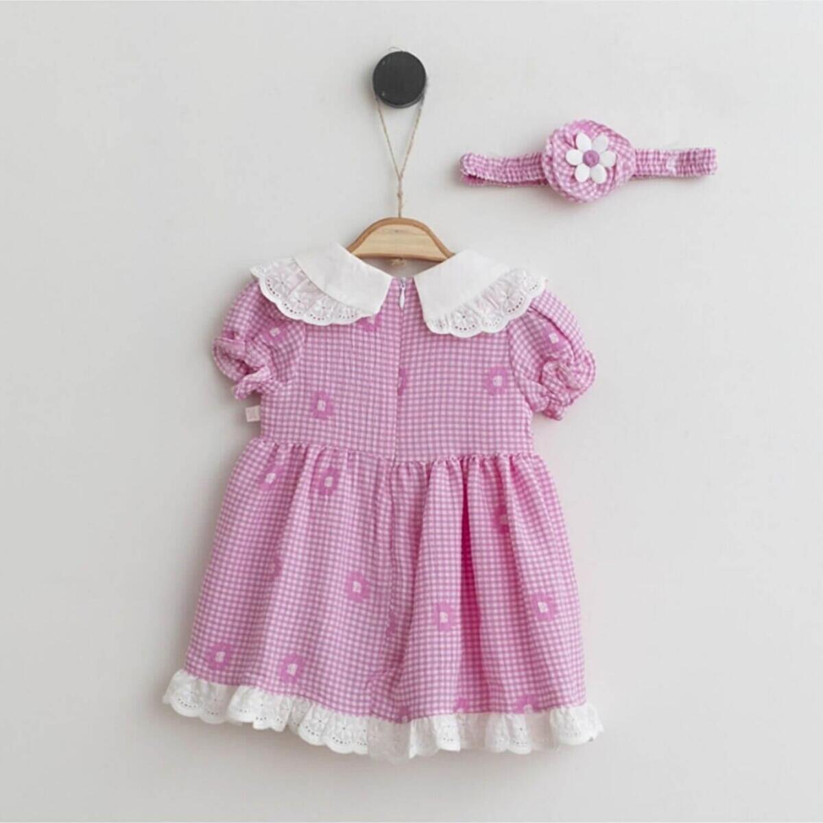 Mymio Elbise Bant Takım Çiçek Nakışlı Pembe