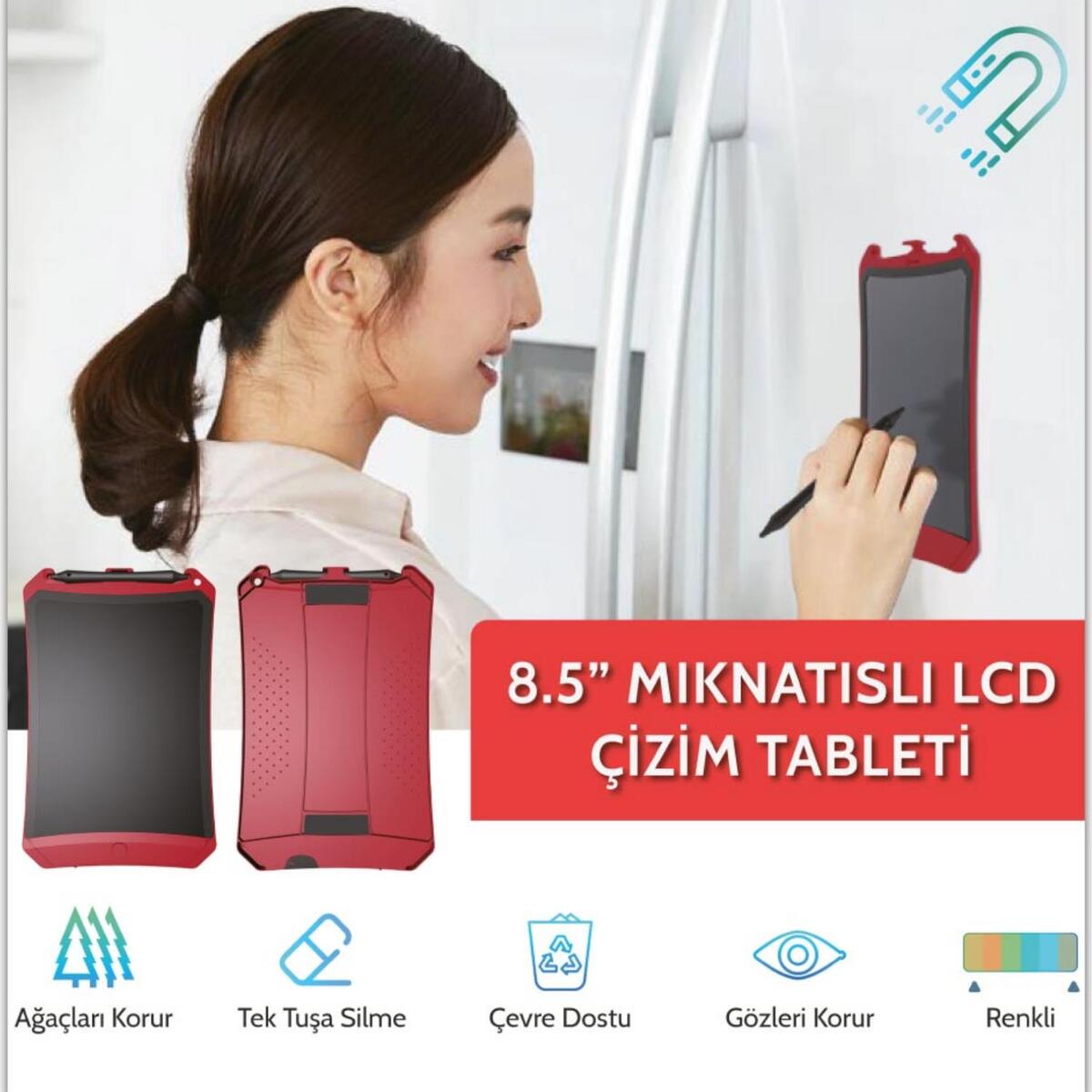 Wicue LCD Dijital Mıknatıslı Renkli Çizim Tableti 8,5" Kırmızı