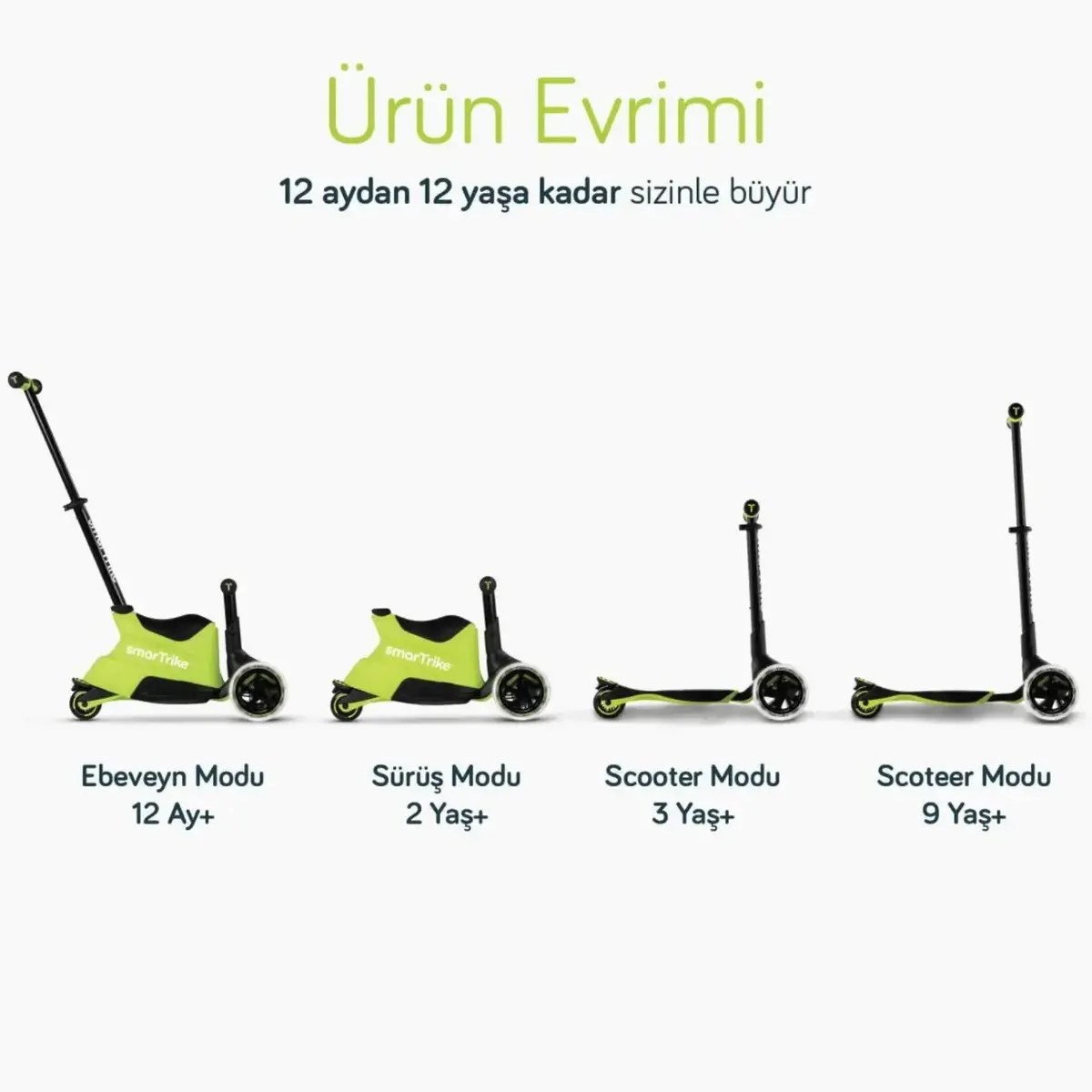 SmarTrike Xtend Büyüyebilen Ride On Scooter - Lime