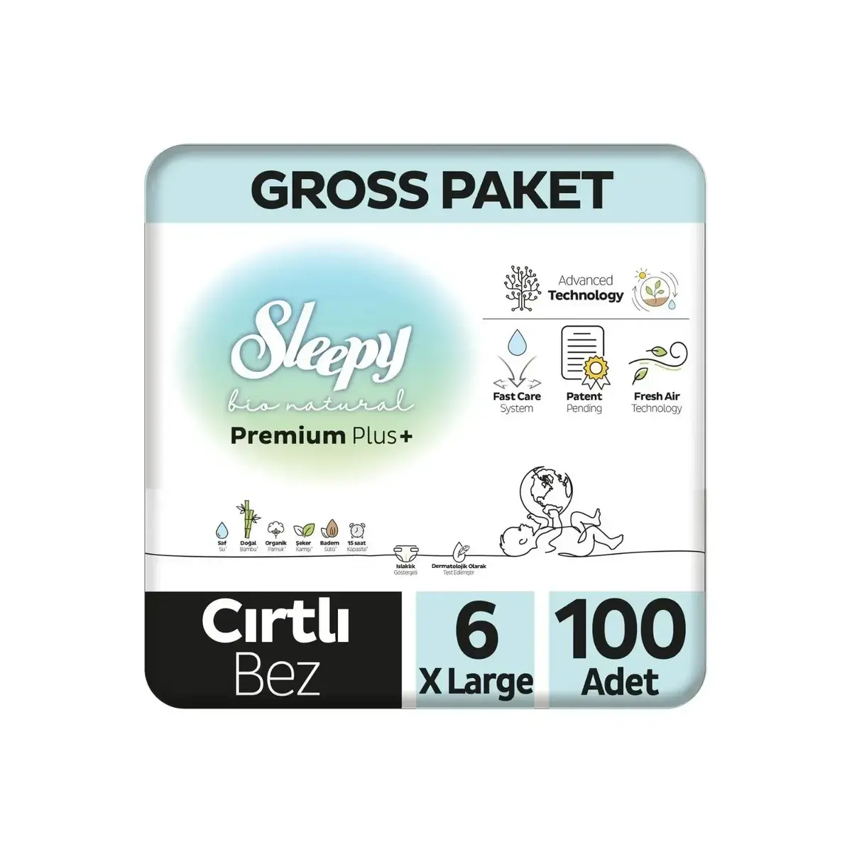 Sleepy Bebek Bezi Bio Natural 6 Numara Xlarge 100lü Gross Paket