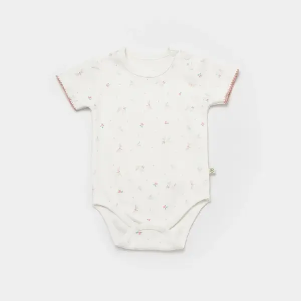 Bibaby Organik Body Kısa Kol Always Happy Ekru - Gül Kurusu
