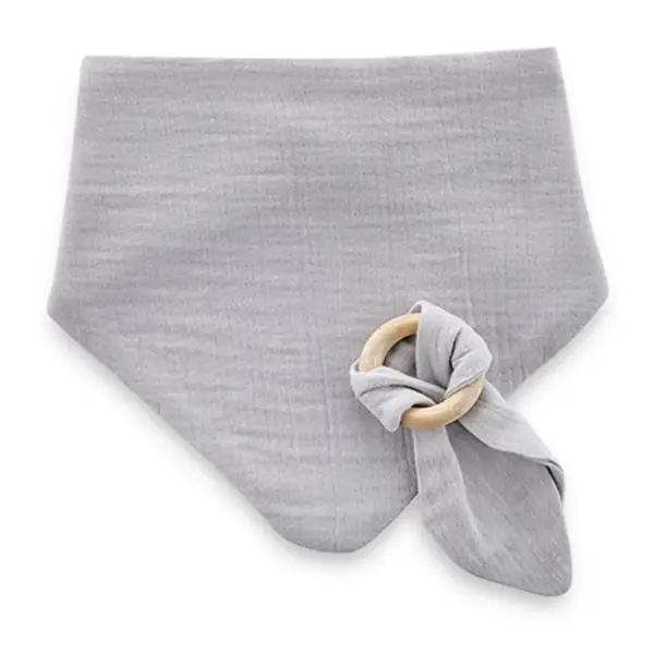 Babyjem Ahşap Diş Kaşıyıcılı Bürümcük Müslin Önlük Gri