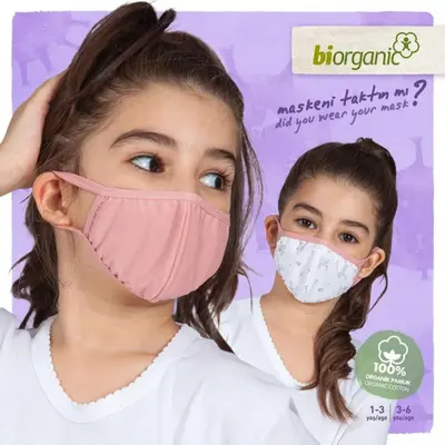 Bibaby Organik Maske 2li Sincaplı Beyaz - Pembe