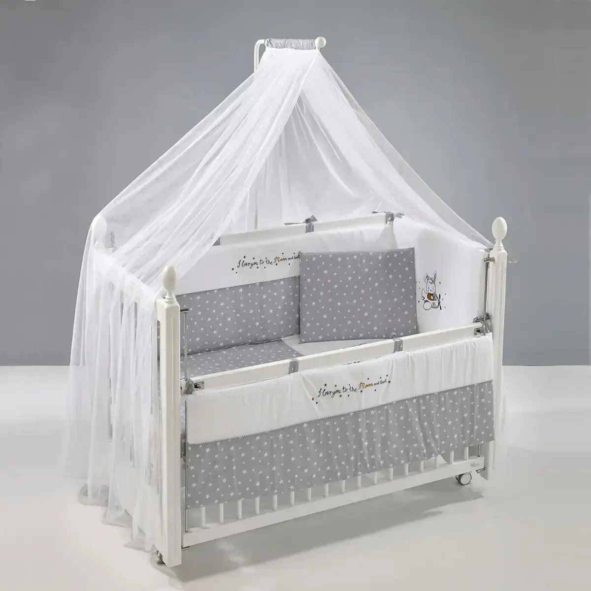 Meltem Kids Kral Beşik 60x120 cm Beyaz- Moon Gri