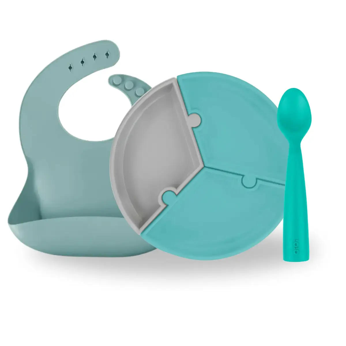 Oioi Yemek Seti Tabak Kaşık Önlük Aqua Green  Oioi Yemek Seti Tabak Kaşık Önlük Aqua Green