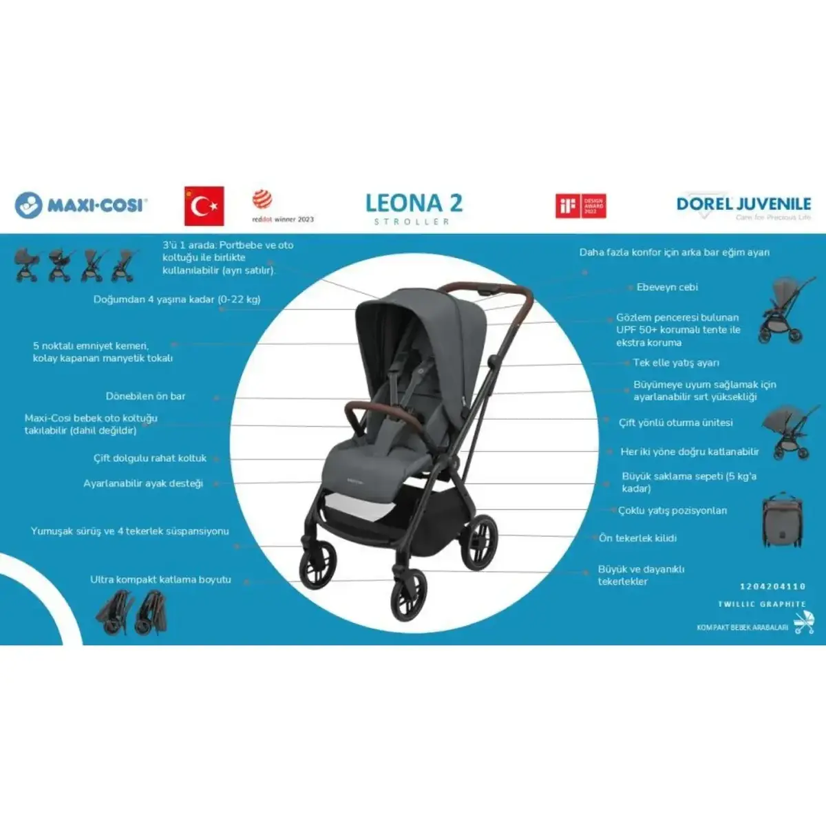 Maxi-Cosi Leona2 Bebek Arabası Twillic Graphite