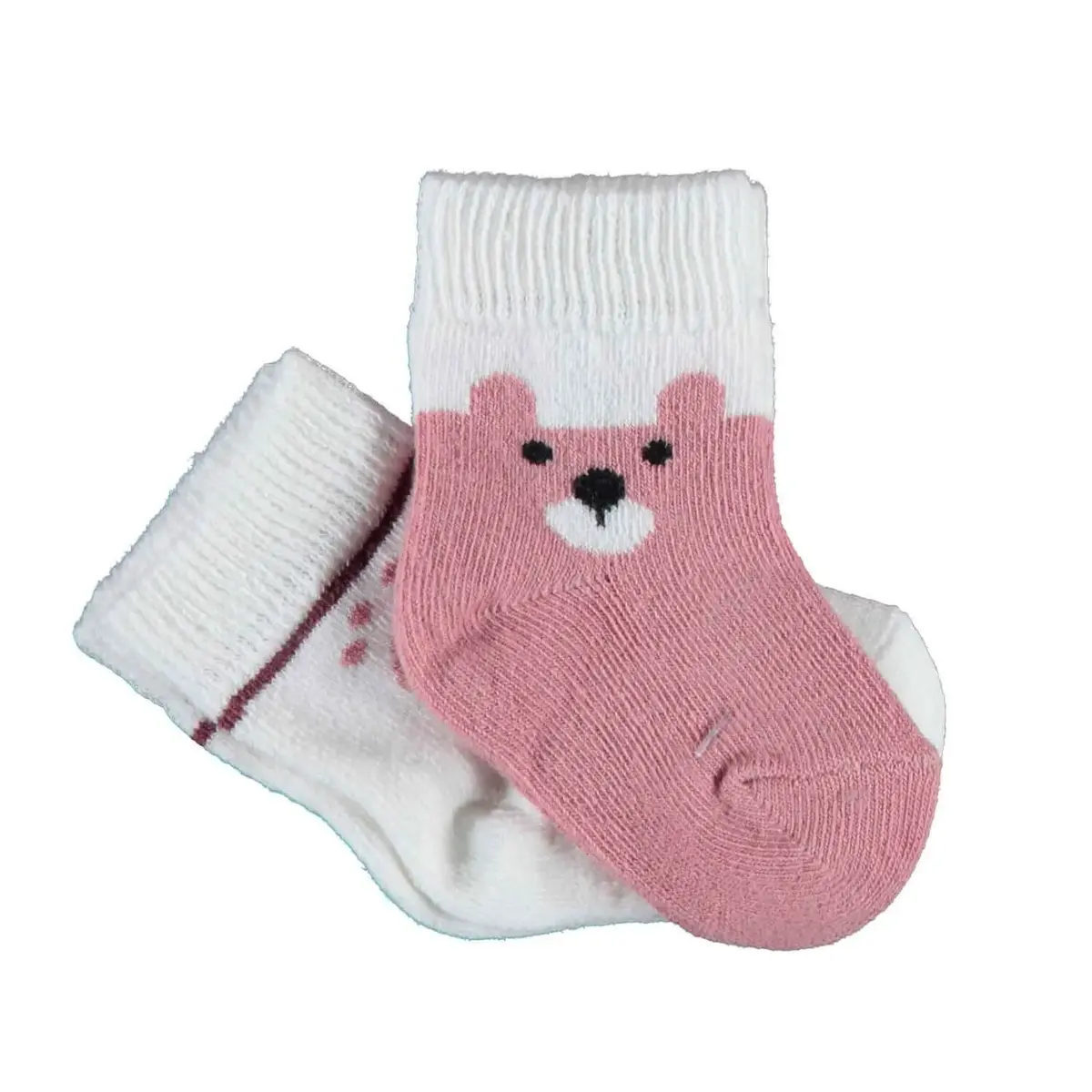Bibaby Organik Çorap Soket 2li Happy Bear Gül Kurusu