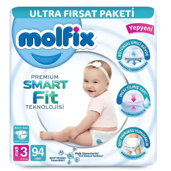 Molfix Premade Bebek Bezi 3 Beden Midi 94lü Ultra Fırsat Paketi