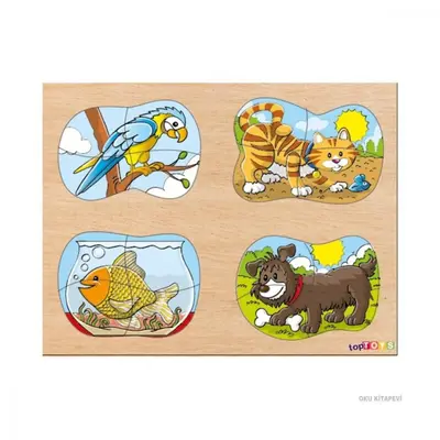 Toptoys 4 in 1 Evcil Hayvanlar Ahşap Puzzle  22,6x29,5 Cm