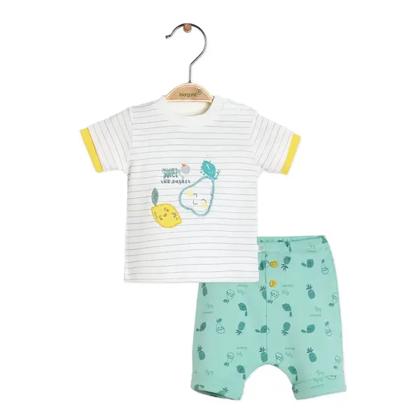 Bibaby Organik 2li Takım Şortlu Pear Is So Sweet Ekru - Yeşil