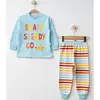 Mini Damla Pijama Takımı Penye Çizgili Turkuaz