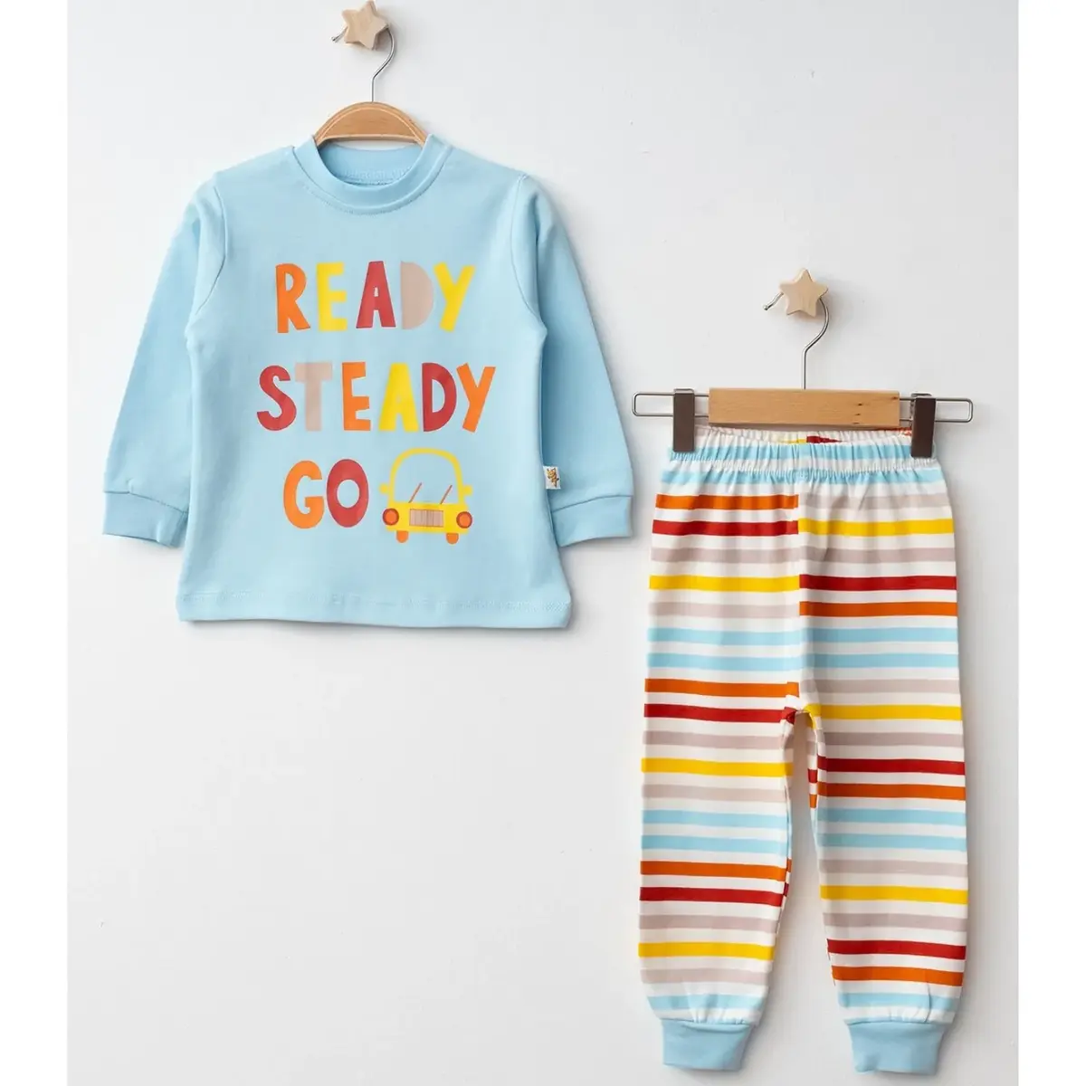 Mini Damla Pijama Takımı Penye Çizgili Turkuaz Mini Damla Pijama Takımı Penye Çizgili Turkuaz