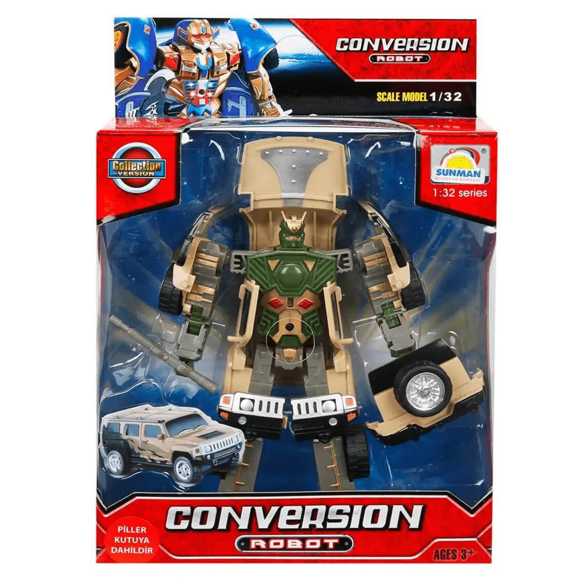 Sunman Robot Araca Dönüşebilen Sesli ve Işıklı  1/32