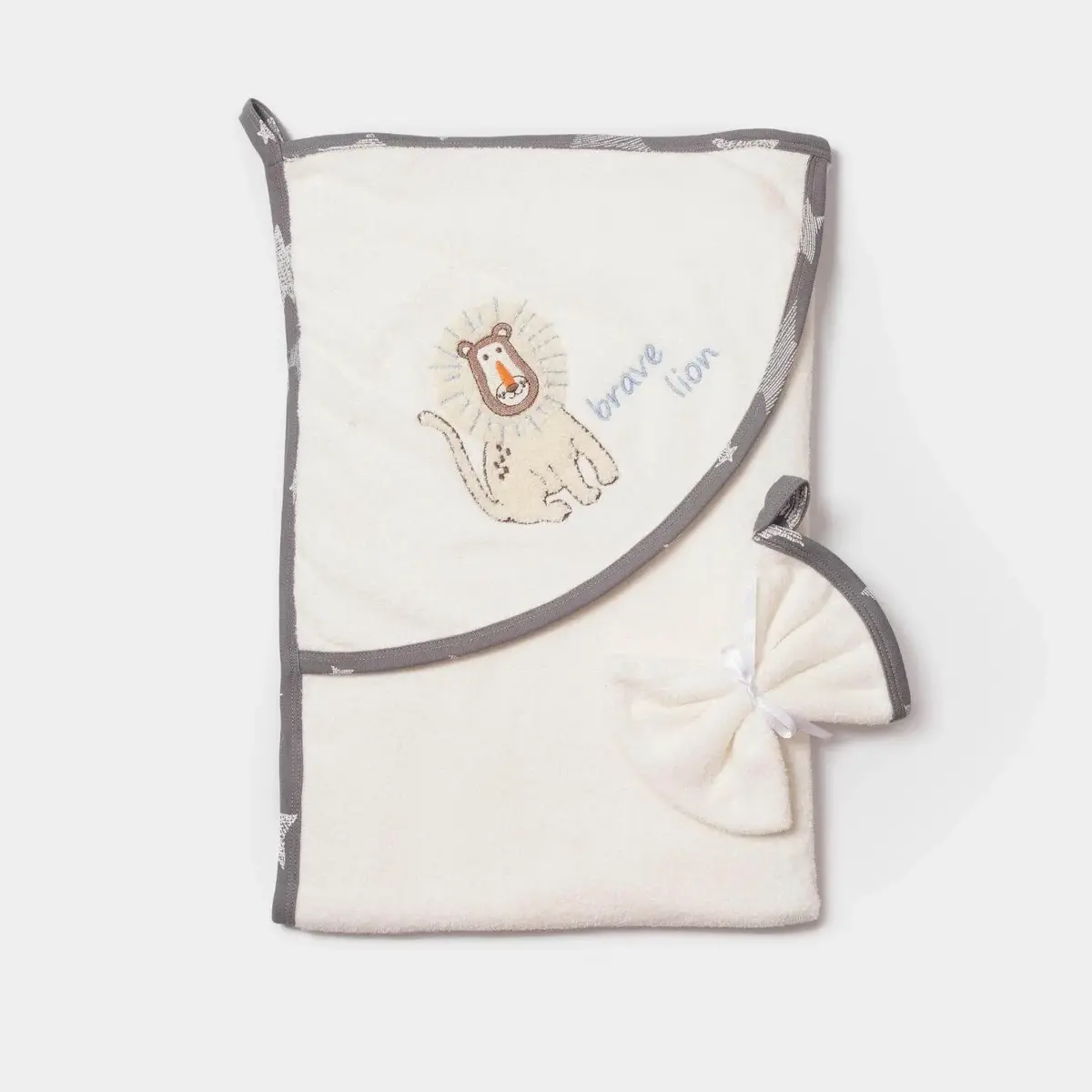 Bibaby Organik Havlu Örme Brave Lion Ekru - Turkuaz