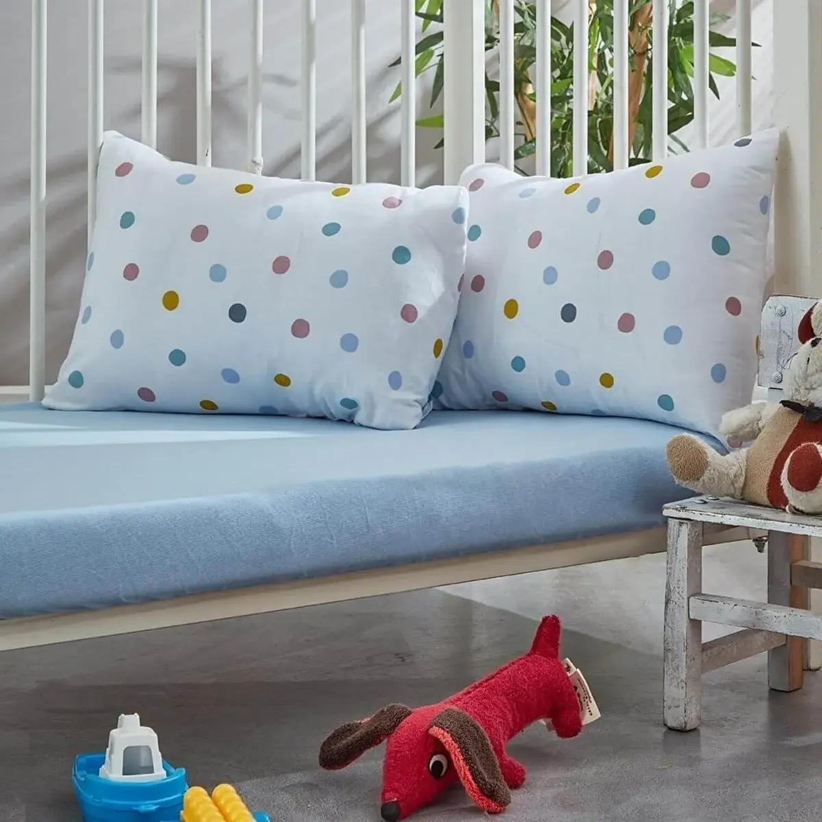 Penye Bebek Çarşaf Ve Yastık Kılıfı Ponpon 60*120