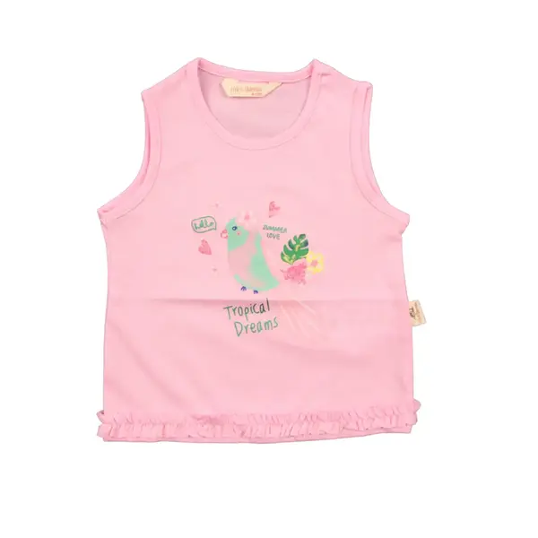 Mini Damla T-Shirt Kolsuz Tropikal Pembe