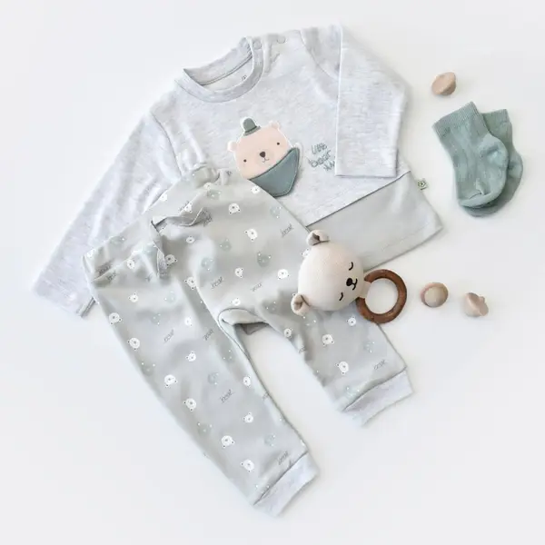 Bibaby Organik 2li Takım Hug Me Bear Kar Melanj