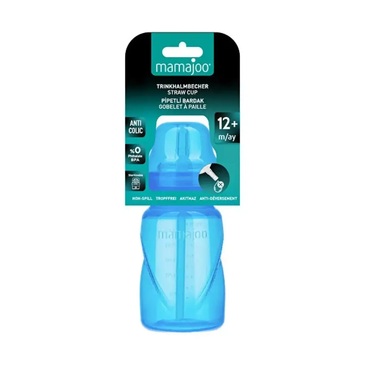 Mamajoo Akıtmaz Pipetli Bardak 270 ml Mavi