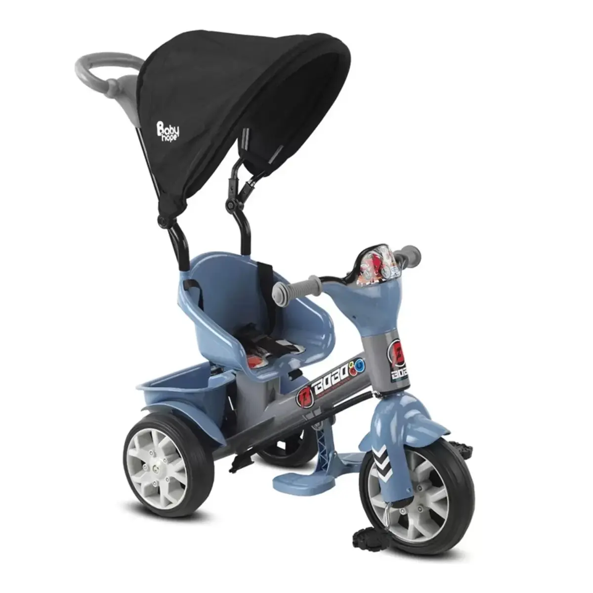Babyhope Bobo Tenteli İtmeli Bisiklet Mavi-Gri Babyhope Bobo Tenteli İtmeli Bisiklet Mavi-Gri