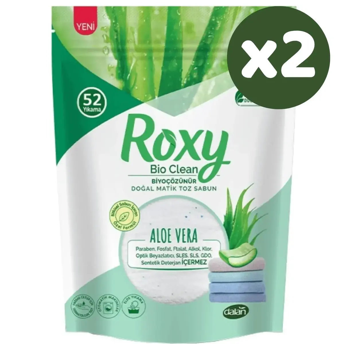 Dalan Roxy Bio Matik Clean Toz Sabun Aloe Vera 1600 gr x 2 Adet