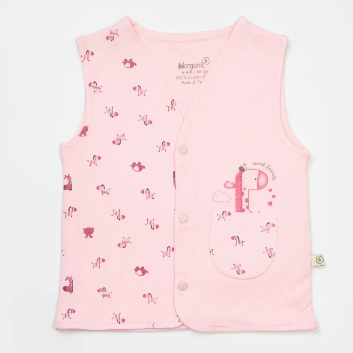 Bibaby Organik Yelek Sweet Friends Pembe Bibaby Organik Yelek Sweet Friends Pembe