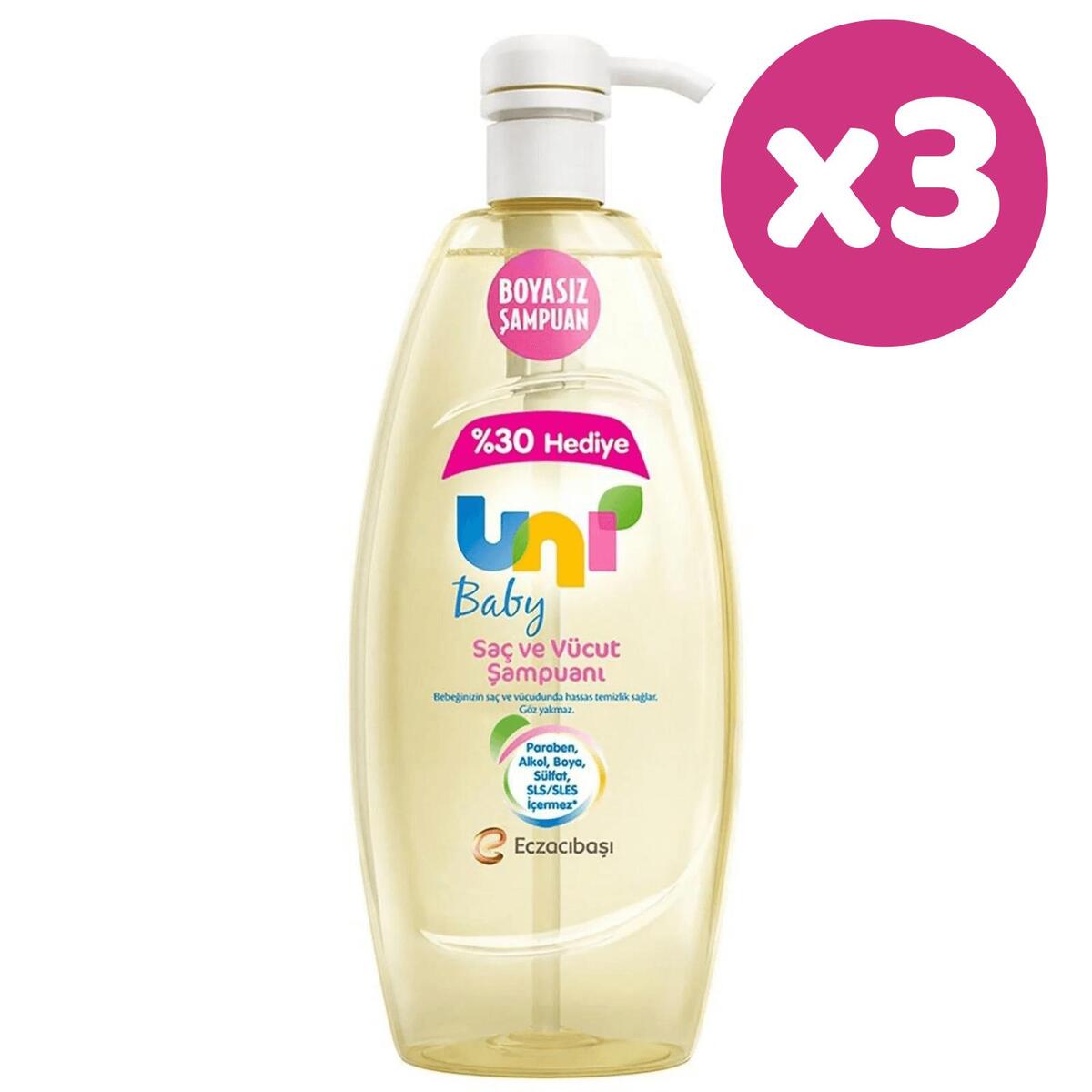 Uni Baby Şeffaf Bebek Şampuanı 900 ml x 3 Adet