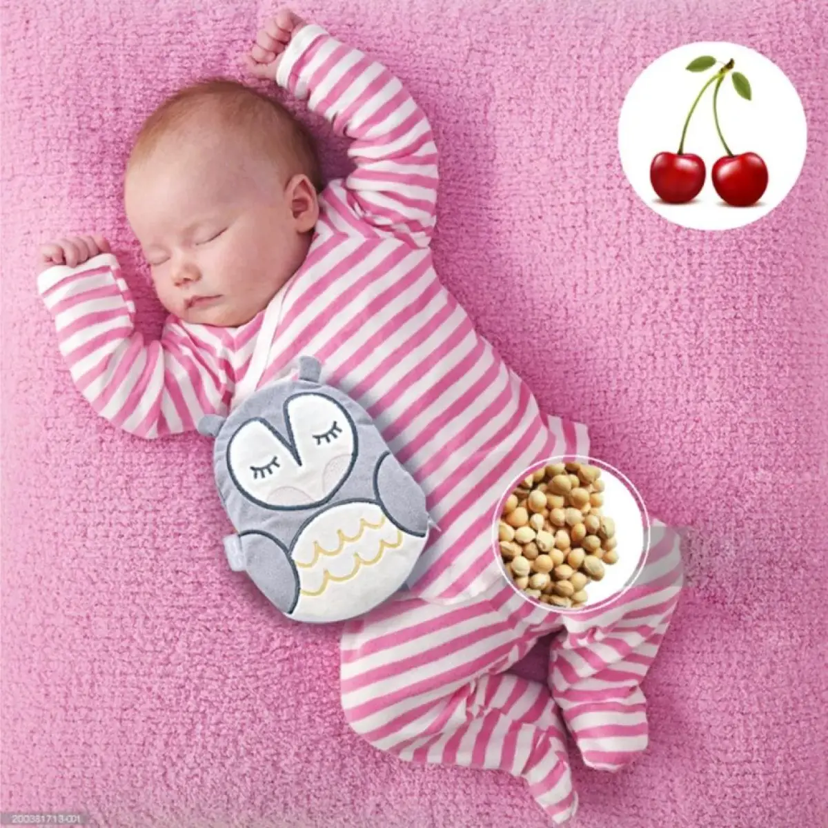 Babyjem Kiraz Çekirdekli Yastık Gri Baykuş